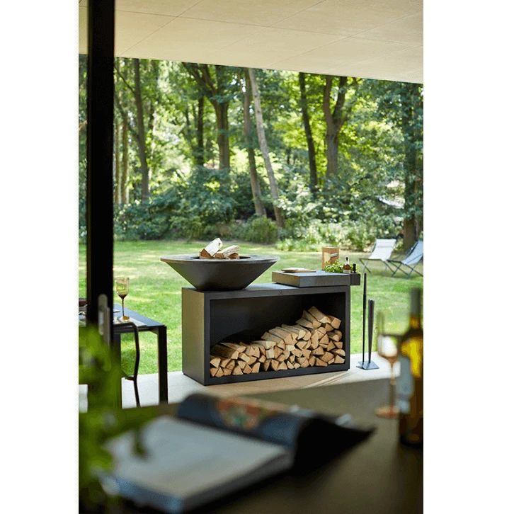 OFYR Island Black 85-100 Vuurkorf - Barbecue Met Meubel En Plank Van Donkergrijs Keramiek - Afbeelding 2
