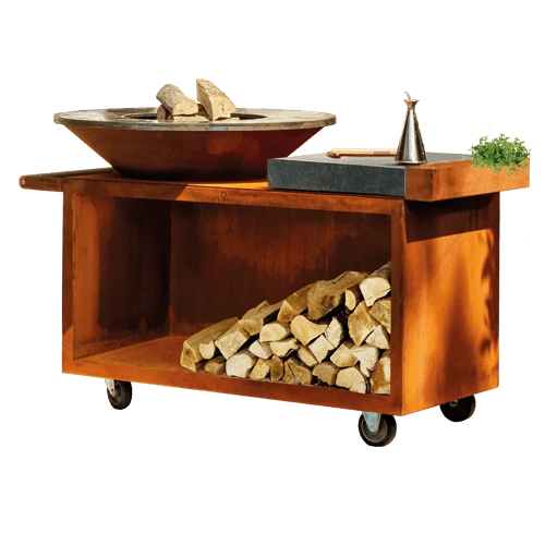 OFYR Island PRO 100-100 Vuurkorf - Barbecue Met Meubel En Plank Van Donkergrijs Keramiek
